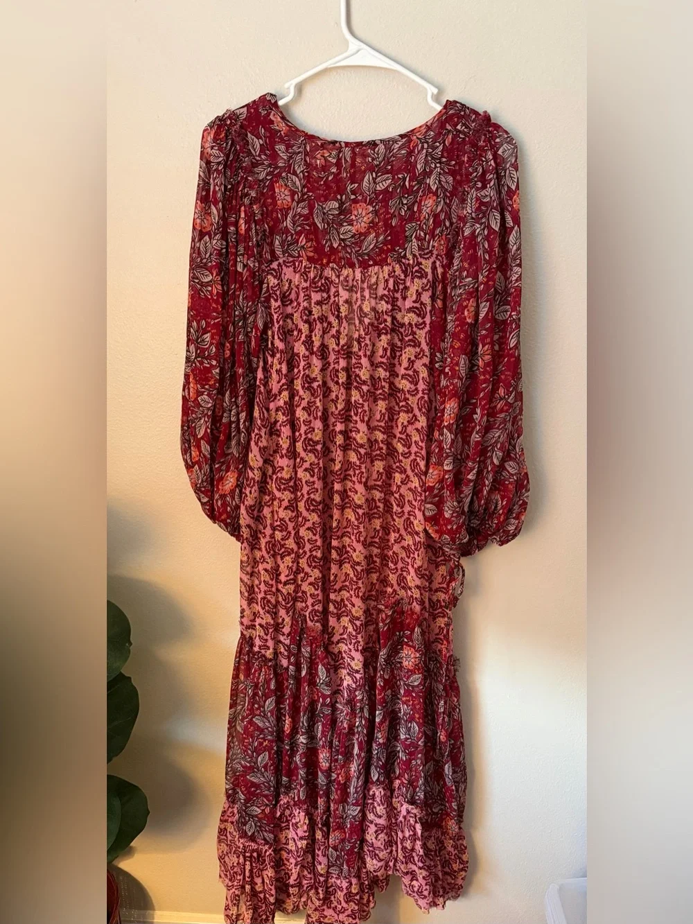 Free people Estelle Chiffon Sheer Bohemian Floral Tiered Maxi Dress S (no slip)